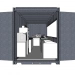 Pianta di un container gelateria con vetrine refrigerate – Layout dettagliato di un chiosco container per la vendita di gelati e bibite, con celle frigorifere e spazio ottimizzato per il servizio.